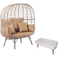Set aus Stehsessel und Fußhocker in Rattanoptik mit beigem Kissen JANE von CONCEPT-USINE