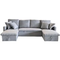 Sofa mit 4 Plätzen, das in ein Bett umgewandelt werden kann, aus Stoff mit Stauraum - hellgrau MAHÉ von CONCEPT-USINE