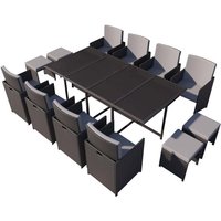 Tisch und 12 Stühle aus geflochtenem Harz, schwarz/grau florida - Schwarz/Grau von CONCEPT-USINE