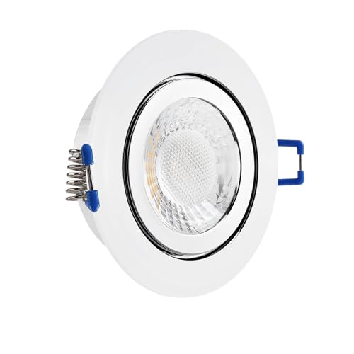 CONCEPTRUN LED Einbaustrahler Feuchtraum IP44 Chrom glänzend | rund Echtglas | Lochmaß Ø 60mm - 75mm | geringe Einbautiefe 25mm | Anschlussfertig Farbe 5W LED Modul flach dimmbar neutralweiß COB 230V von CONCEPTRUN