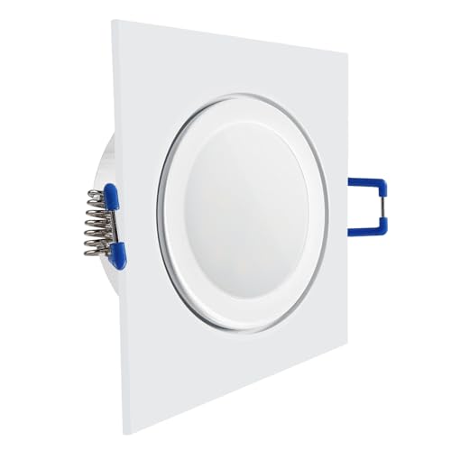 LED Einbaustrahler Feuchtraum IP44 weiß | quadratisch Echtglas | Lochmaß Ø 60mm - 85mm | geringe Einbautiefe 25mm | Anschlussfertig Farbe 5W LED Modul flach neutralweiß SMD 230V von CONCEPTRUN