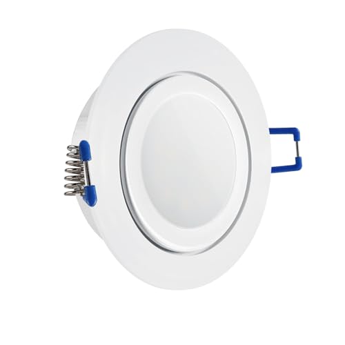 CONCEPTRUN LED Einbaustrahler Feuchtraum IP44 weiß | rund Echtglas | Lochmaß Ø 60mm - 75mm | Einbautiefe 64mm | Anschlussfertig mit GU10 230V Fassung Farbe 5W LED warmweiß GU10 230V von CONCEPTRUN