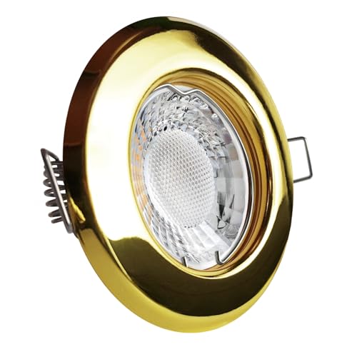 CONCEPTRUN LED Einbaustrahler Gold glänzend | rund | Lochmaß Ø 55mm - 75mm | geringe Einbautiefe 25mm | Anschlussfertig Farbe 5W LED Modul flach warmweiß COB 230V von CONCEPTRUN