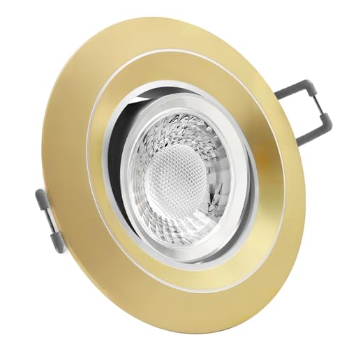 LED Einbaustrahler Gold matt | rund | 360° schwenkbar | Lochmaß Ø 68mm - 95mm | geringe Einbautiefe 27mm | Anschlussfertig Farbe 5W LED Modul flach warmweiß COB 230V von CONCEPTRUN