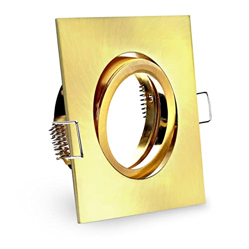 CONCEPTRUN LED Einbaustrahler quadratisch schwenkbar Gold Messing Optik Einbauleuchte Strahler 68mm-85mm Einbaudurchmesser inkl. Fassung GU10 230V (Modell: QD40) von CONCEPTRUN