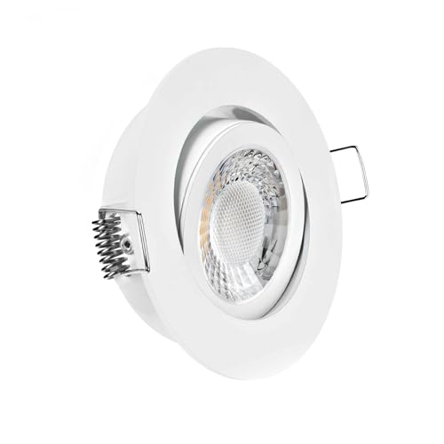 LED Einbaustrahler weiß | rund | 360° schwenkbar | Lochmaß Ø 68mm - 75mm | geringe Einbautiefe 25mm | Anschlussfertig Farbe 5W LED Modul flach dimmbar warmweiß COB 230V von CONCEPTRUN