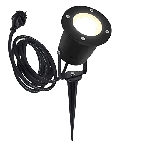 CONCEPTRUN LED Erdspießleuchte mit Montagebügel und Erdspieß schwenkbarer Spot schwarz mit 2,5m langem Kabel und Schuko-Stecker wettergeschützt mit der Schutzart IP68 GU10 230V (Dimmbar warmweiß) von CONCEPTRUN