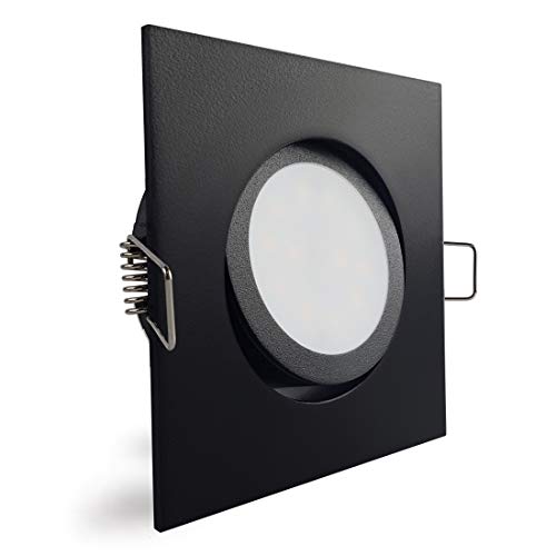 Conceptrun LED Einbaustrahler schwenkbar eckig quad quadratisch schwarz Aluminium Downlight mit flachem LED Modul für eine geringe Einbautiefe 30mm Deckenspot 230V warmweiß von www.conceptrun.de