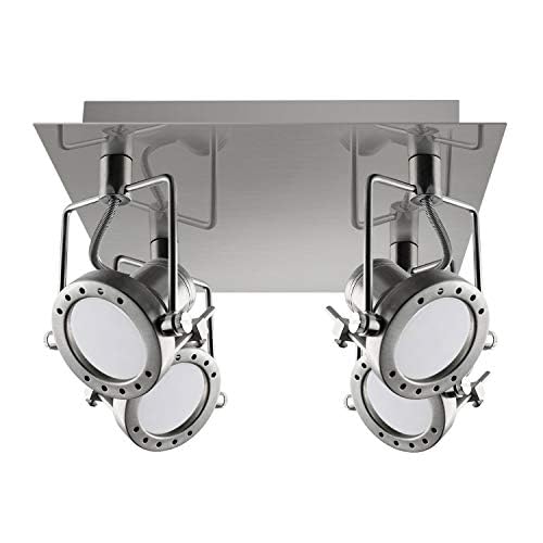 LED Deckenleuchte mit 4 schwenkbaren Spots für austauschbare Leuchtmittel Deckenlampe in Edelstahl-gebürstet-Optik inkl. Montagematerial und LED Leuchtmittel DIMMBAR warmweiß GU10 230V (Modell: SP4) von CONCEPTRUN