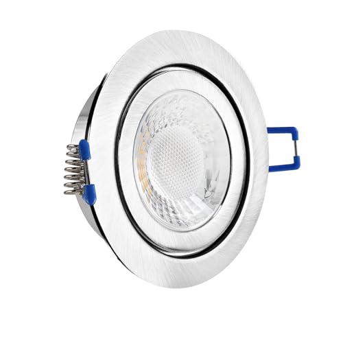 LED Einbaustrahler Feuchtraum IP44 Edelstahl gebürstet | rund Echtglas | Lochmaß Ø 60mm - 75mm | Einbautiefe 64mm | Anschlussfertig mit GU10 230V Fassung Farbe 7W LED dimmbar warmweiß GU10 230V von CONCEPTRUN