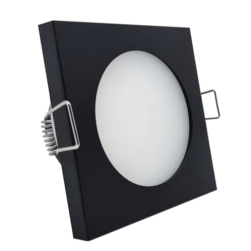 LED Einbaustrahler Feuchtraum IP44 schwarz pulverbeschichtet | quadratisch (satiniert) | Lochmaß Ø 60mm - 75mm | Einbautiefe 55mm | Anschlussfertig mit MR16 12V Fassung Farbe 5W LED kaltweiß MR16 12V von CONCEPTRUN