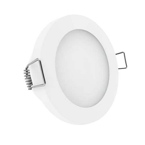 LED Einbaustrahler Feuchtraum IP44 weiß pulverbeschichtet | rund (satiniert) | Lochmaß Ø 60mm - 75mm | Einbautiefe 64mm | Anschlussfertig mit GU10 230V Fassung Farbe 5W LED neutralweiß GU10 230V von CONCEPTRUN