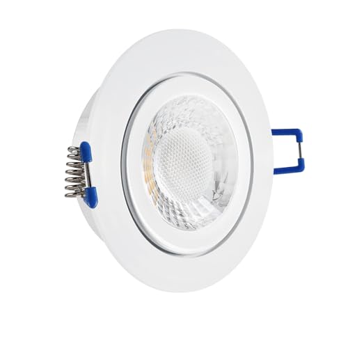 LED Einbaustrahler Feuchtraum IP44 weiß | rund Echtglas | Lochmaß Ø 60mm - 75mm | geringe Einbautiefe 25mm | Anschlussfertig Farbe 5W LED Modul flach dimmbar neutralweiß COB 230V von CONCEPTRUN