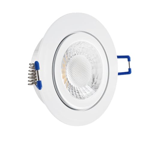 LED Einbaustrahler Feuchtraum IP44 weiß | rund Echtglas | Lochmaß Ø 60mm - 75mm | geringe Einbautiefe 25mm | Anschlussfertig Farbe 5W LED Modul flach neutralweiß COB 230V von CONCEPTRUN