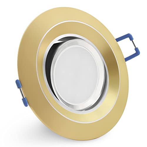 LED Einbaustrahler Niedervolt matt Gold schwenkbar mit MR16-Fassung Gx5.3 12V und LED Leuchtmittel in warmweiß Einbauleuchte Deckenspot Downlight 68mm - 95mm Einbaudurchmesser (Modell: RD41) von CONCEPTRUN