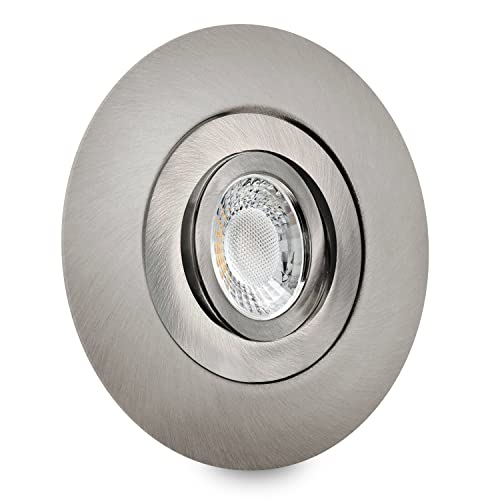 LED Einbaustrahler flach für große Lochausschnitte für einen Einbaudurchmesser von 68mm-180mm geeignet mit geringer Einbautiefe 25mm Einbauleuchte schwenkbar Edelstahl geb. DSK4 dimmbar warmweiß 230V von CONCEPTRUN