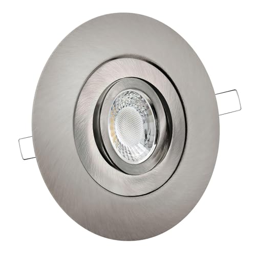 LED Einbaustrahler mit Blende großer Einbaudurchmesser Edelstahl gebürstet | rund | schwenkbar | Lochmaß Ø 68mm - 135mm | Einbautiefe 64mm | GU10 230V Farbe 7W LED dimmbar warmweiß GU10 230V von CONCEPTRUN