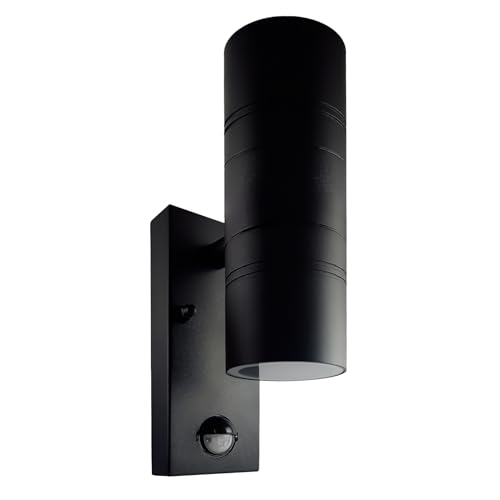 LED Wandleuchte Sensor schwarz pulverbeschichtet | Rund | Echtglas | 2-flammig | mit Schrauben & Dübeln | IP44 | GU10 230V Farbe 5W LED warmweiß GU10 230V von CONCEPTRUN