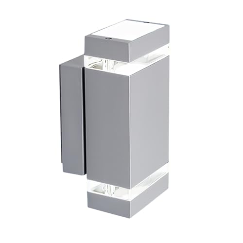 LED Wandleuchte grau pulverbeschichtet | Eckig | Acrylglas | 2-flammig | mit Schrauben & Dübeln | IP44 | GU10 230V Farbe 5W LED warmweiß GU10 230V von CONCEPTRUN