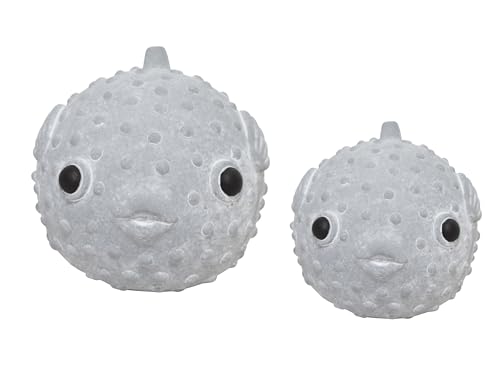 CONCORD HOME & INTERIOR 2er Set Dekofigur Kugelfisch | Fisch grau Zement | Figur Haus Garten | 13-18 cm von CONCORD HOME & INTERIOR