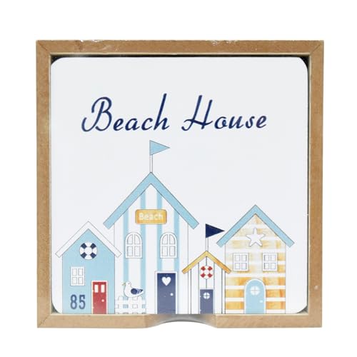 CONCORD HOME & INTERIOR 6 x Untersetzer Beachhouse | maritim Glasuntersetzer in Kiste | Unterlage | 11x11 cm von CONCORD HOME & INTERIOR