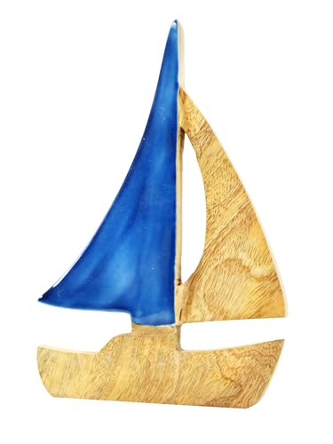 CONCORD HOME & INTERIOR Aufsteller Segelschiff Mangoholz | blau | Schiff Boot maritim Holzdeko | 20x13 cm von CONCORD HOME & INTERIOR