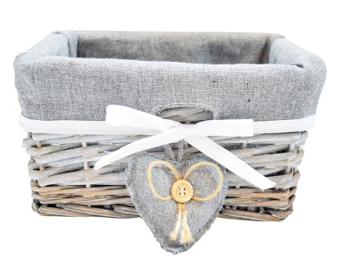 Weidenkorb mit Herz grau | Korb Flechtkorb Aufbewahrungskorb mit Stoff | 20 cm von CONCORD HOME & INTERIOR