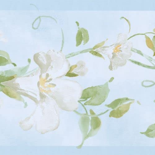 CONCORD WALLCOVERINGS ™ Tapetenbordüre Ranke Blumenmuster Blumen Blätter Himmel Wolken für Wohnzimmer, Hellblau Grün Weiß Gelb, 17,8 cm x 4,8 m RY3252B von CONCORD WALLCOVERINGS ™