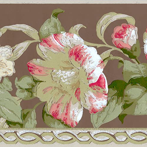 CONCORD WALLCOVERINGS Tapetenbordüre, Vintage-Muster, Blumenblätter, für Landhaus, Schlafzimmer, Wohnzimmer, Grau, Beige, Grün, Rosa, 4,5 x 20,3 cm, BA4629B von CONCORD WALLCOVERINGS ™