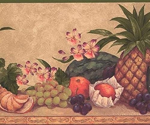 Concord AW0567B Tapetenbordüre, Früchte, Wassermelonen, Ananas, Pflaumen, Mandarinen, Blumen für die Küche, Braun, Beige, Grün, Rot, Lila, 36 cm x 45 cm von CONCORD WALLCOVERINGS