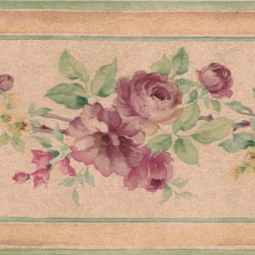 Concord Tapetenbordüre Blumenmuster Blumen Blätter für Wohnzimmer Braun Grün Rosa Rot 9,9 cm x 4,5 m PR79650 von CONCORD WALLCOVERINGS