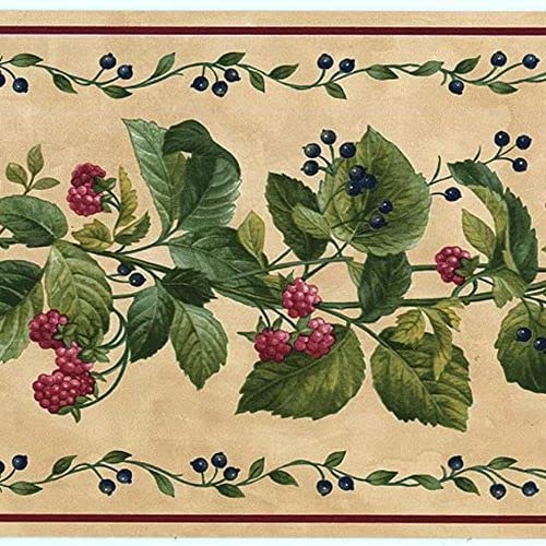 CONCORD WALLCOVERINGS ™ Tapetenbordüre Früchte Muster Beeren Blätter für Küche Essbereich Cottage Creme Grün Rot 4,6 m x 17,8 cm BKB2953 von CONCORD WALLCOVERINGS ™