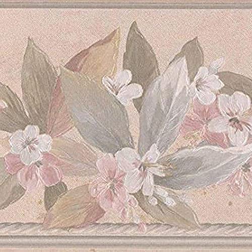 Concord Wallcoverings Tapetenbordüre Blumenmuster Blumen für Wohnzimmer Schlafzimmer Pastellweiß Grün Rosa 1,5 cm x 4,5 m 79806 von CONCORD WALLCOVERINGS