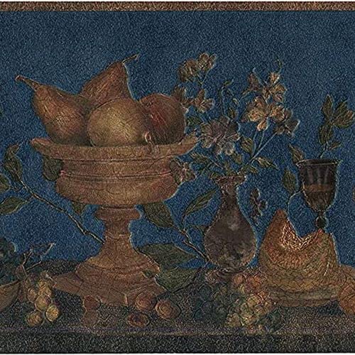 Concord Wallcoverings Tapetenbordüre Obstmuster Obsttisch mit Trauben Blumen und Birnen, Gold Blau Grün, 17,8 cm x 4,5 m 65090 von CONCORD WALLCOVERINGS