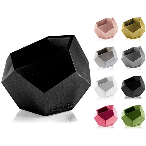 CONCRETTE Blumentopf Blumenkübel Zement-Pflanzkübel Übertopf aus Beton Square Geometric Ø 9 cm/Ø 12 cm | 17 Farben, Black Metallic, Ø 12-21x18x16 cm von CONCRETTE