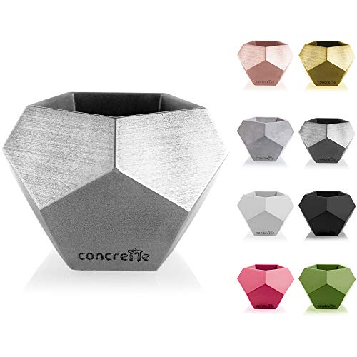 CONCRETTE Blumentopf Blumenkübel Zement-Pflanzkübel Übertopf aus Beton Square Geometric Ø 9 cm/Ø 12 cm | 17 Farben, Silver, ø 9-15x15x12 cm von CONCRETTE