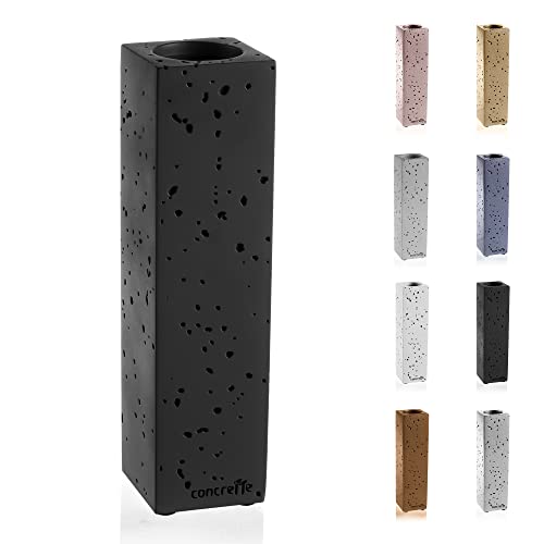 Concrette Blumenvase für Tischplatte Rechteckig und Schlank Handgefertigt aus Architektonischem Beton Originell Geformtes Design mit Kleinen Löchern Höhe 220 mm Schwarz Matt von CONCRETTE