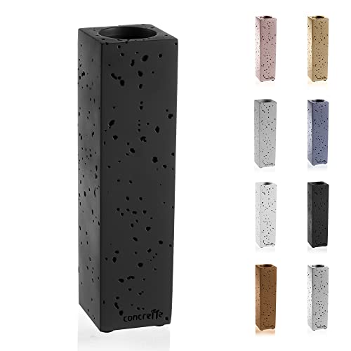CONCRETTE Blumenvase für Tischplatte Rechteckig und Schlank Handgefertigt aus Architektonischem Beton Originell Geformtes Design mit Kleinen Löchern Höhe 220 mm Schwarz Matt von CONCRETTE