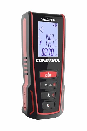 CONDTROL – Entfernungsmesser VECTOR 60 – Reichweite 0,05 bis 60 Meter – kontinuierliche präzise Messung – roter Laser – Bluetooth – 2+1 Jahr Garantie – Lieferung mit Zubehör von CONDTROL