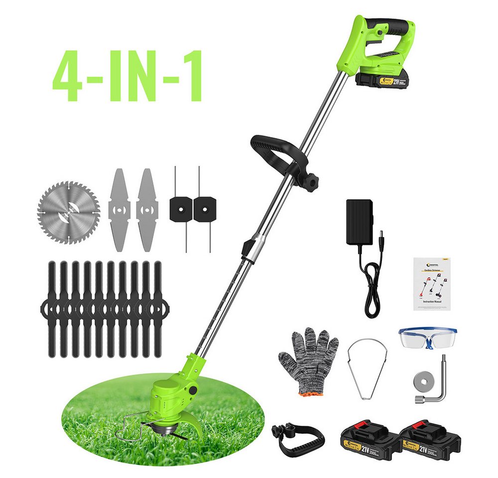 CONENTOOL Akku-Rasentrimmer Akku-Rasenmäher mit verstellbarem Teleskopstiel, (Set, mit Akku und Ladegeät), 21V inkl. 2 x Akku 2.0Ah von CONENTOOL