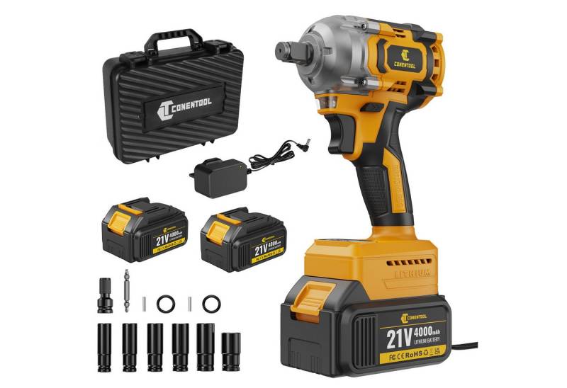 CONENTOOL Akku-Schlagschrauber 21V, 4600 U/min, 680 Nm, (Set, 12-tlg., Transportkoffer), Bürstenloser Motor, mit 2x 4,0Ah Akkus von CONENTOOL