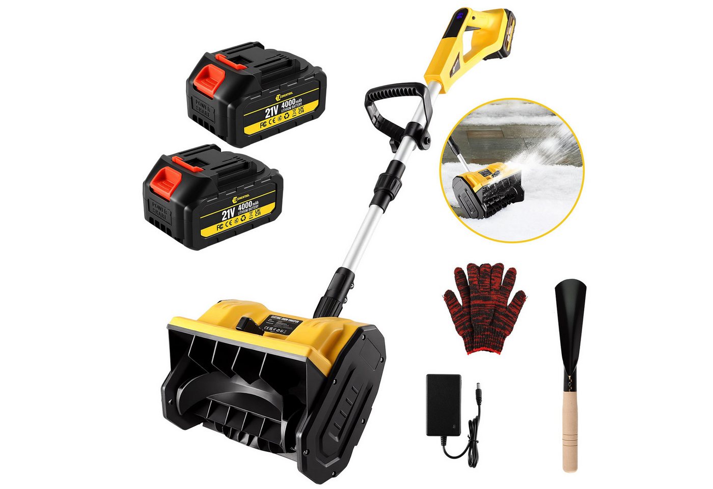 CONENTOOL Akku-Schneefräse Tragbare Elektrische Schneefräse, 28 cm Arbeitsbreite, 8m Wurfweite, Verstellbare Stange & 4000mAh von CONENTOOL