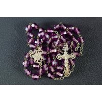 Vintage Lila Facettierte Glas & Sterling Silber Rosenkranz von CONFIDIMUS