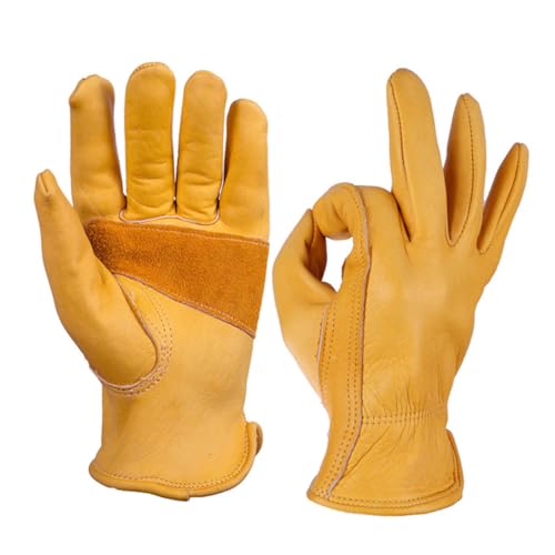 CONGARTENO 1 Paar Lederhandschuhe Rindsleder Rutschfeste Garten und Arbeitshandschuhe für Herren Gelb für Industrielle Anwendungen und Gartenarbeit Schützend und Geruchsneutral von CONGARTENO
