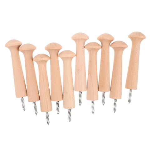 CONGARTENO 10 Stück Holz Wandhaken Schraubbar Robust für Garderobe Bad Unbehandelt DIY Holz Kleiderhaken Natürlich Belastbar für Mäntel Schlüssel Handtücher Tasche von CONGARTENO