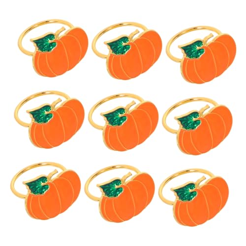 CONGARTENO 10 Stück Serviettenringe Kürbis mit Grünen Blättern Dekorative Metall Napkin Buckles für Halloween Erntedankfest und Herbstparty Wiederverwendbar Stabil und Einfach zu Befestigen von CONGARTENO