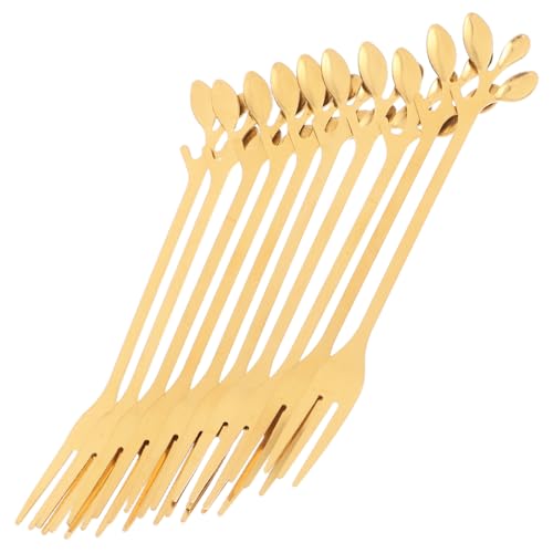 CONGARTENO 10 Stück Teiliges Goldene Mini appetizer gabeln aus Edelstahl Vielseitige Kleine Obst Dessertgabeln mit Blattdesign Leicht und Kompakt für Picknick Reise Kaffee und Party von CONGARTENO