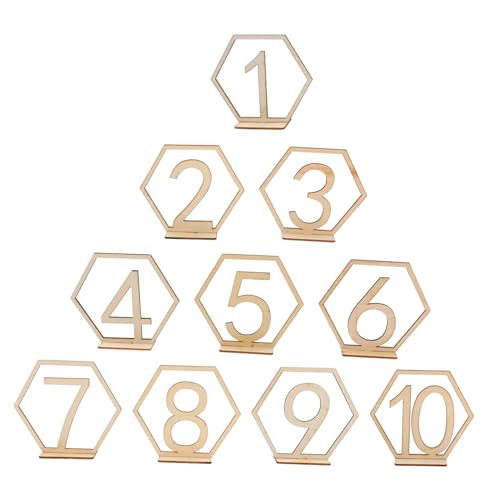CONGARTENO 10 Stück Teiliges Holztischnummern Sechseckig mit Ausgeschnittenen Zahlen Stabile Tischdekoration für Hochzeitsempfang Einfach Lesbare Rustikale Sitzplatzmarkierung von CONGARTENO