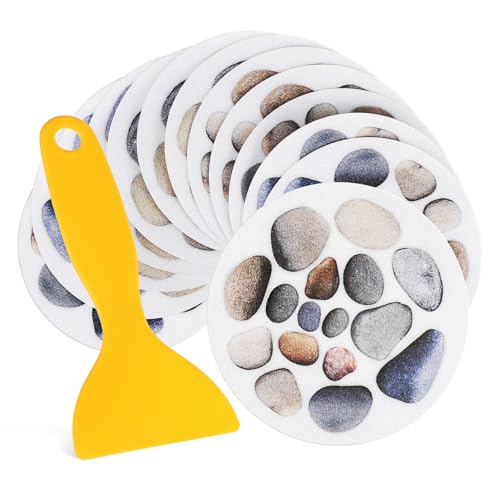 CONGARTENO 12 Blatt Antirutsch Badewannen Sticker Buntes Stein Design mit Schaber rutschfeste Selbstklebende Badewannen Aufkleber für Sichere Dusche und Badewanne Einfache Montage von CONGARTENO