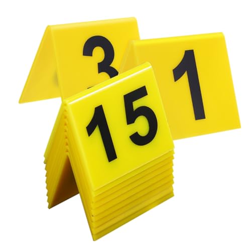 CONGARTENO 15 Stück Teiliges Tischnummern Gelbe Doppelseitige Tischnummernschilder Antikippbar Wiederverwendbar Leicht zu Reinigen Vielseitig für Restaurant Hochzeit Party Bankett von CONGARTENO